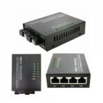 Single Mode Base-10/100M-TX-100M 4*RJ45 Ethernet 2*Fiber Optic Media Converter