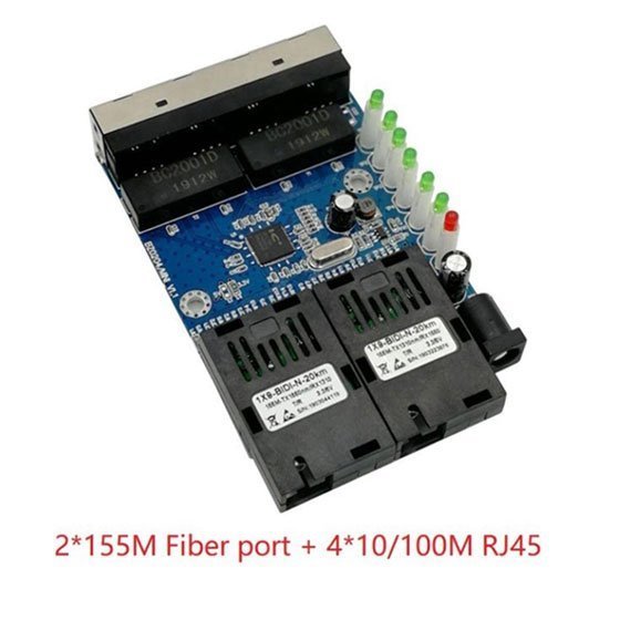 Single Mode Base-10/100M-TX-100M 4*RJ45 Ethernet 2*Fiber Optic Media Converter - Image 3